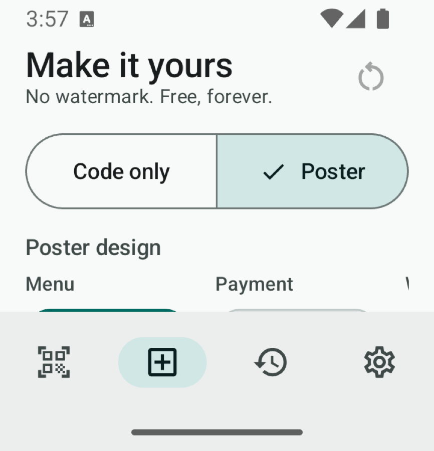 Flip cover screen with a compact layout and icon-only navigation