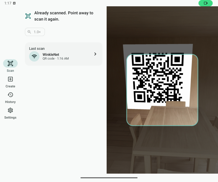 Half-folded device scanning with the camera above the fold