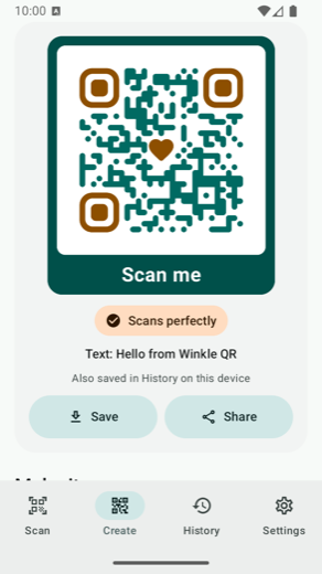 Styled QR code with a Scans perfectly badge