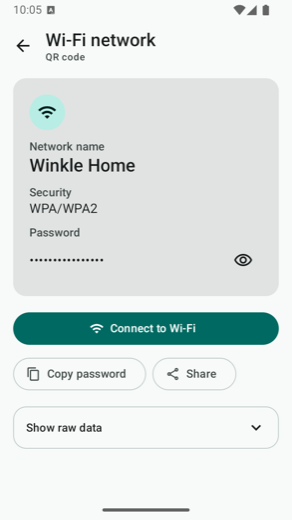 Result screen for a Wi-Fi code with a Connect button